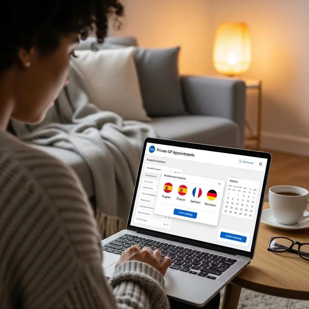 Person booking a private GP appointment online, highlighting user-friendly interface