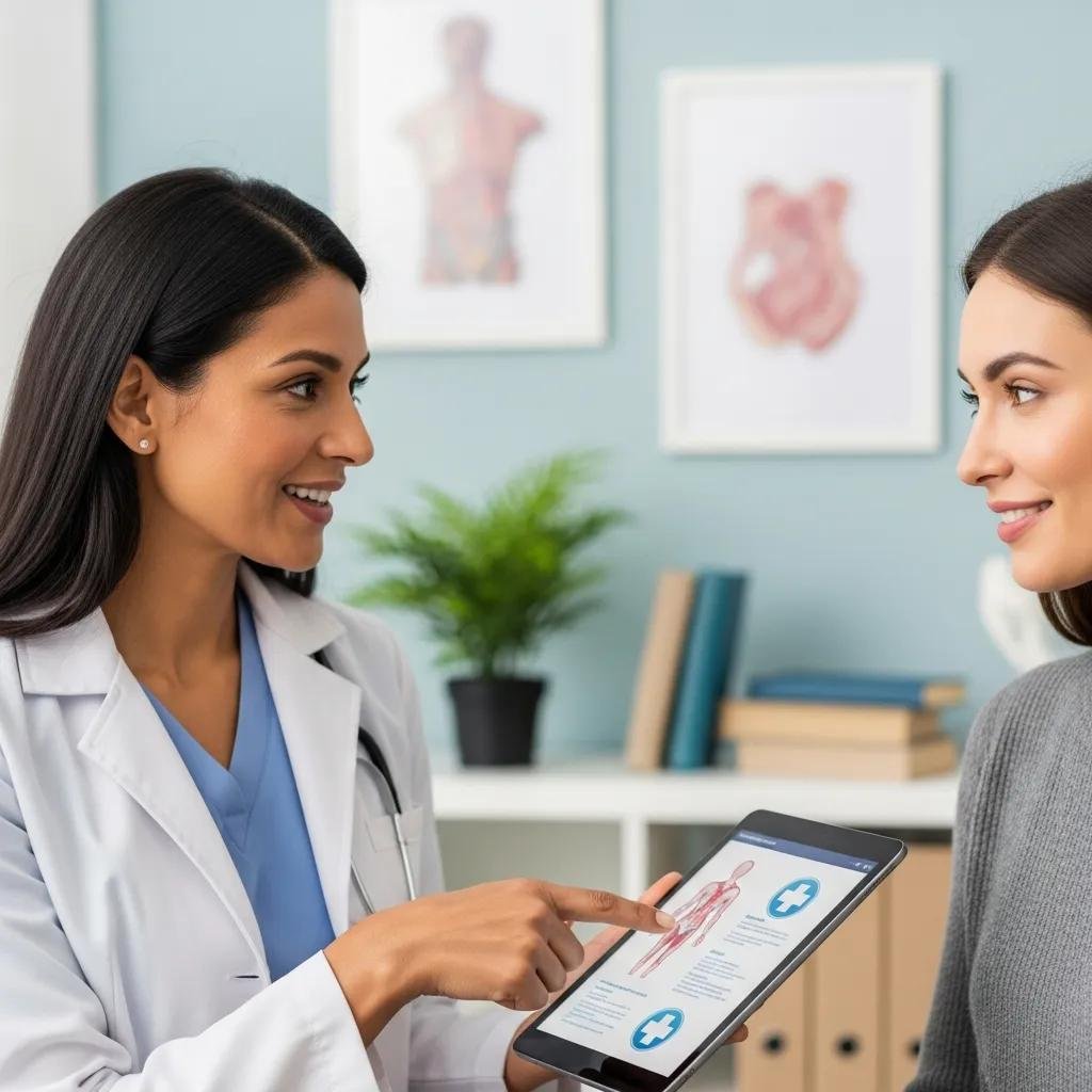 Bilingual gynaecologist providing care to a patient in a supportive environment