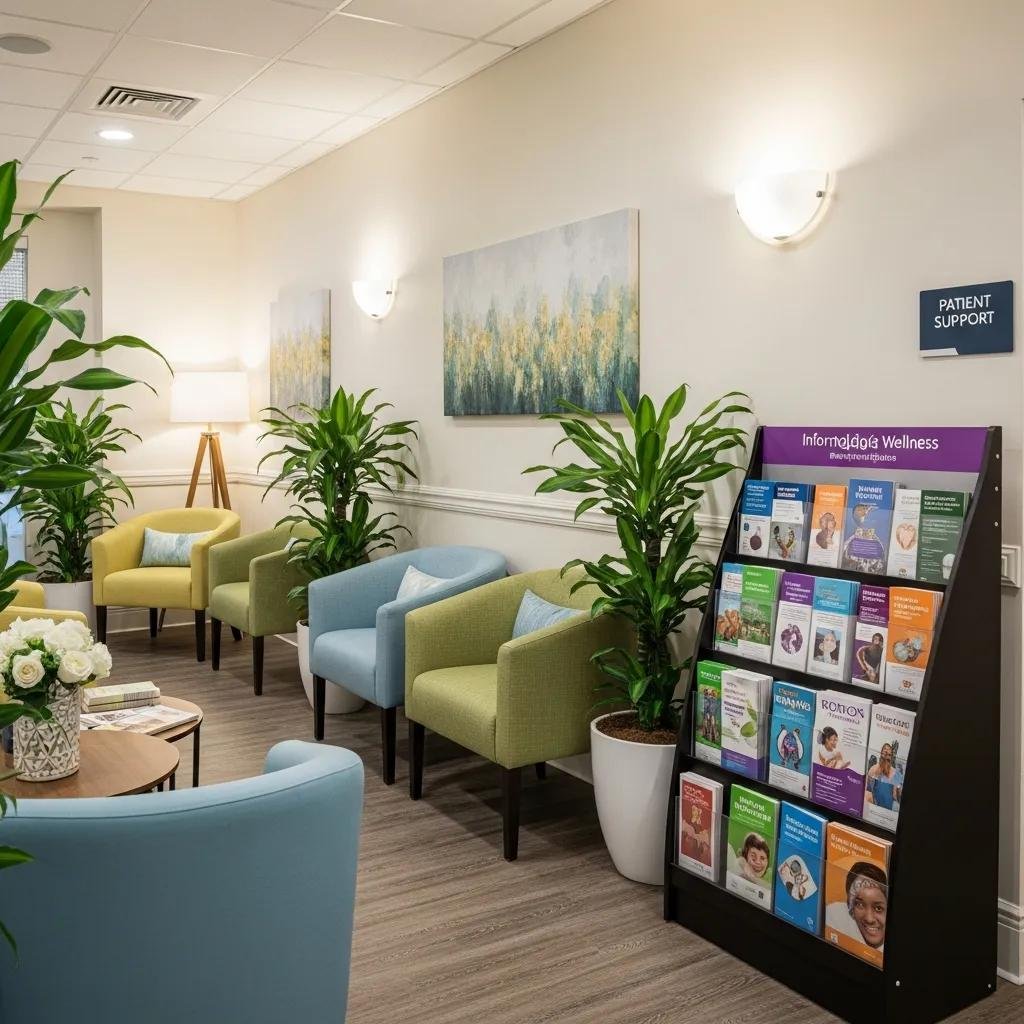 Comfortable clinic waiting area designed for patient support, emphasizing a welcoming environment for women seeking treatment