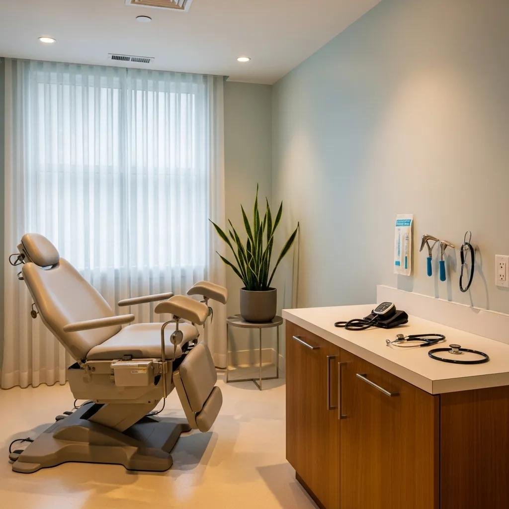 Comfortable medical examination room for private colposcopy services