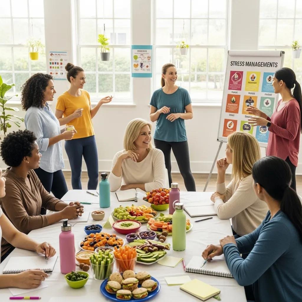 Diverse group of women in a wellness workshop discussing lifestyle changes for managing PCOS