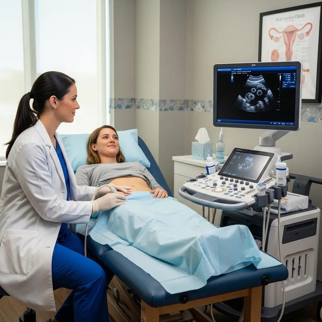 Female doctor conducting an ultrasound for PCOS diagnosis