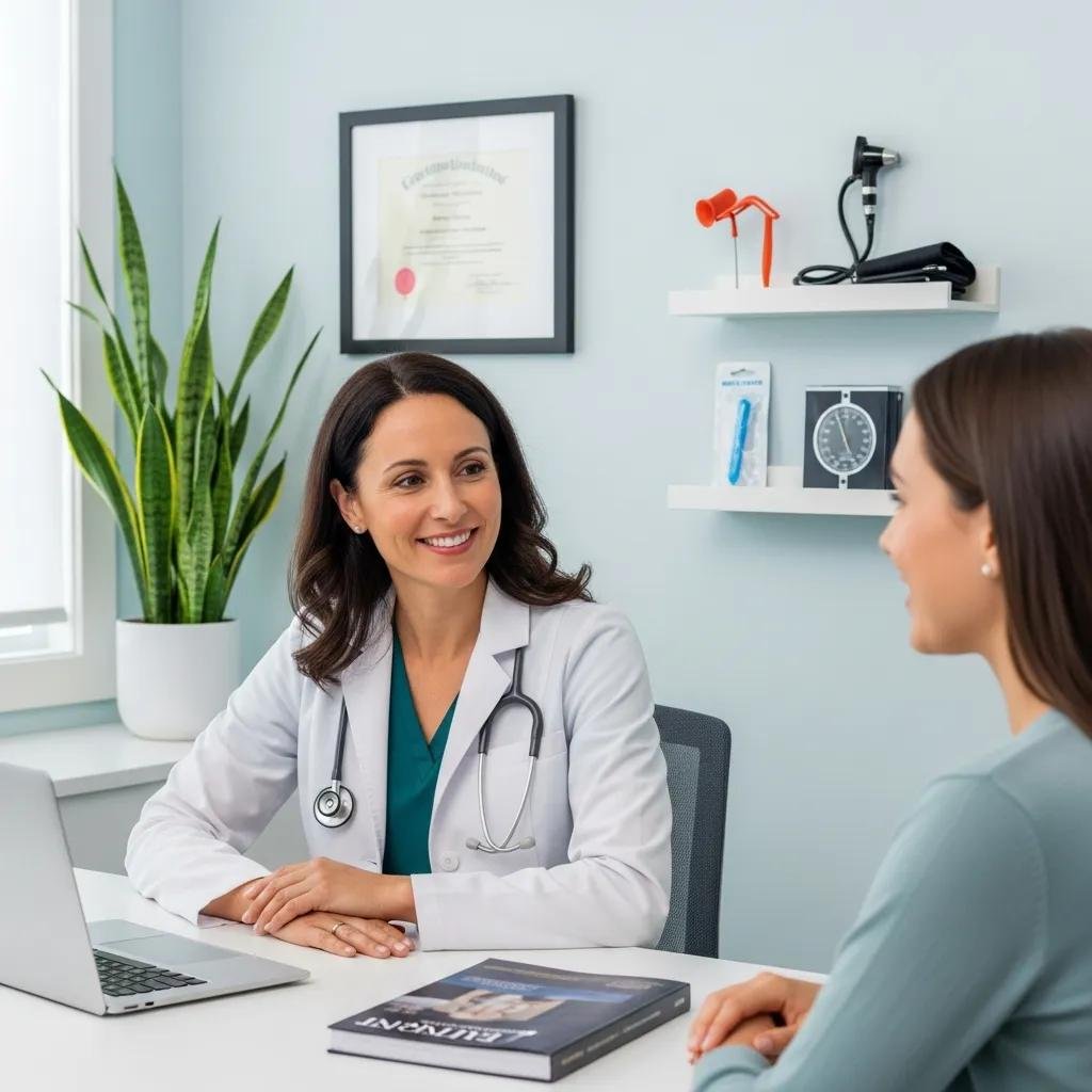 Female gynaecologist consulting with a patient in a comfortable setting