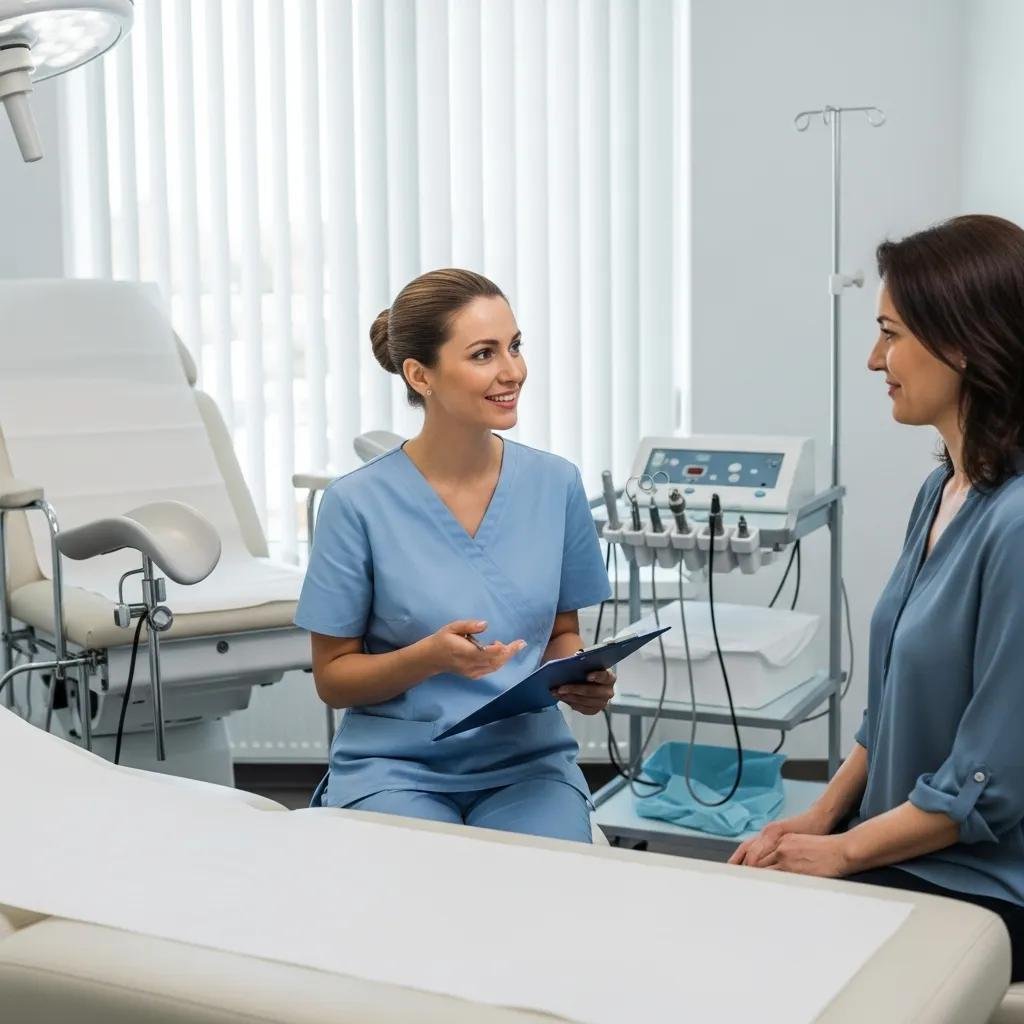 Female gynaecologist consulting with a patient in a modern clinic