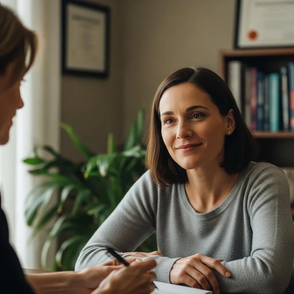Female patient expressing satisfaction during a consultation about endometriosis treatment options
