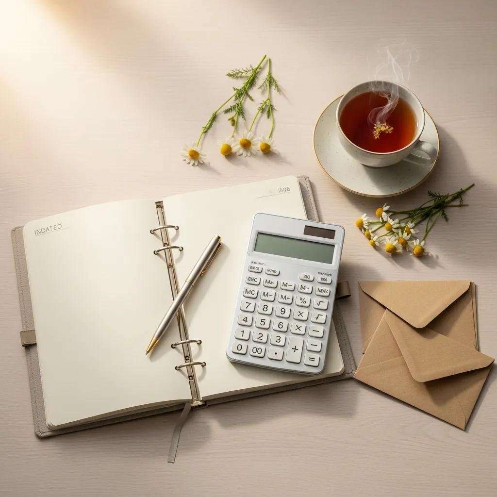 Flat lay of budgeting tools for healthcare expenses, conveying organization and calmness