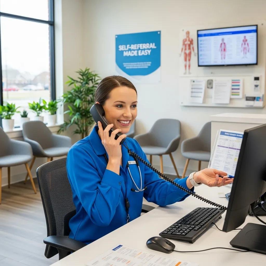Healthcare professional assisting a patient in booking a private gynaecology appointment