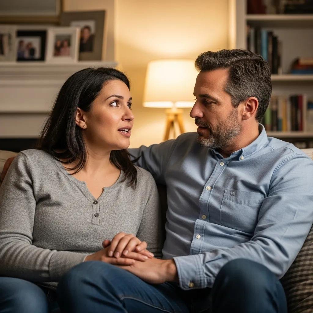 Husband actively listening to his partner during emotional recovery discussions