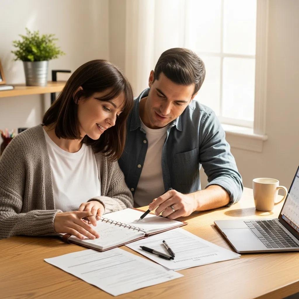 Husband assisting partner in organizing follow-up care and medical appointments