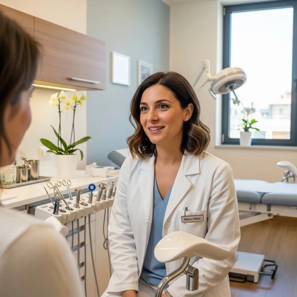 Italian-speaking gynaecologist consulting with a patient in a modern clinic