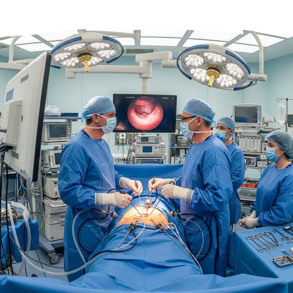 Laparoscopic surgery in progress for ovarian cyst removal, highlighting advanced surgical techniques