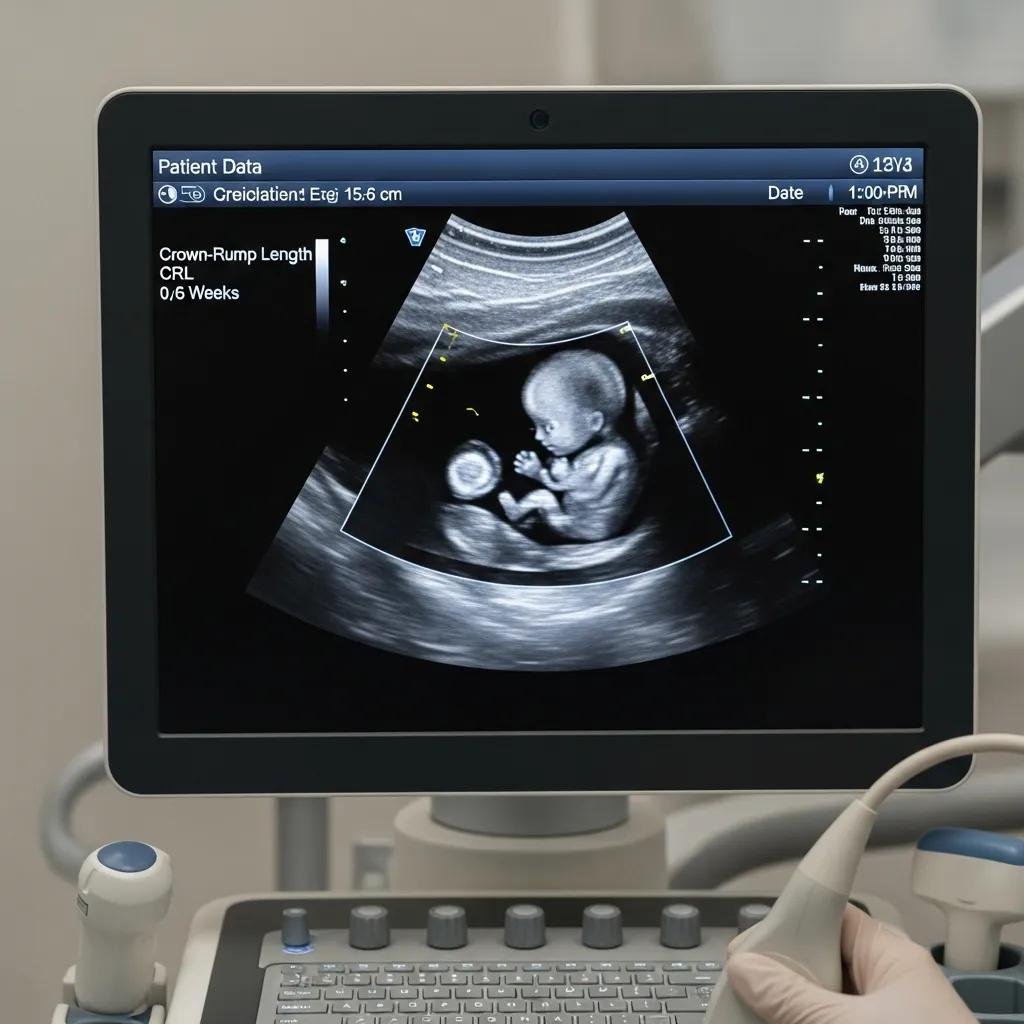 Ultrasound image showing a developing fetus during the first trimester