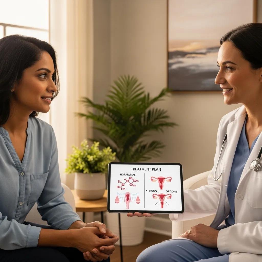Woman discussing ovarian cyst treatment options with a healthcare provider