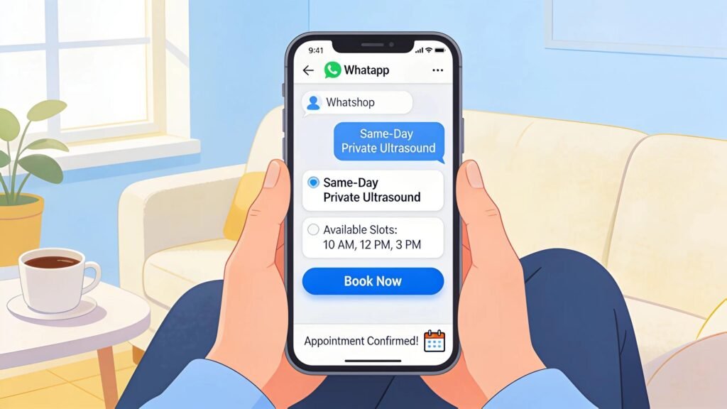 Image illustrating the ease of booking a same-day private ultrasound appointment using modern technology