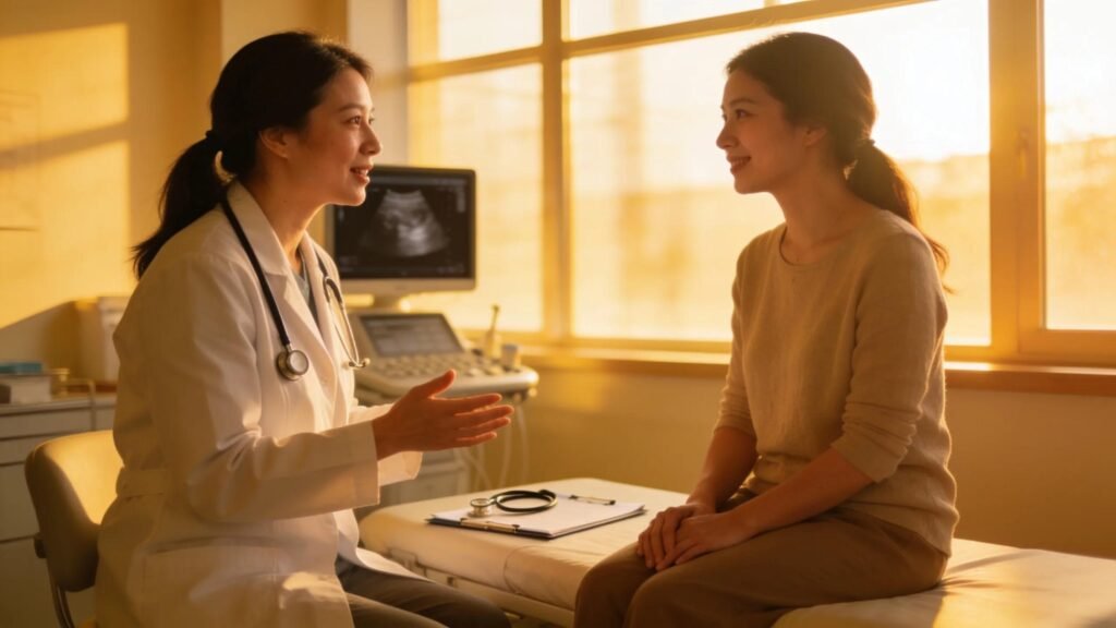 Compassionate healthcare provider discussing well-woman health check with a patient