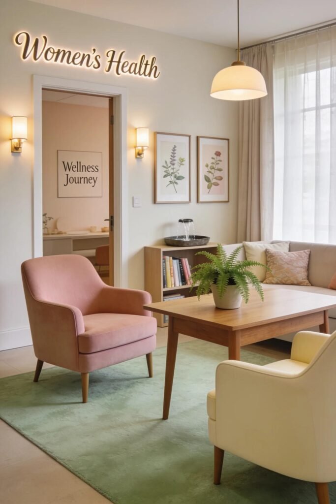 Cozy private consultation room for women's health with seating and comforting decor