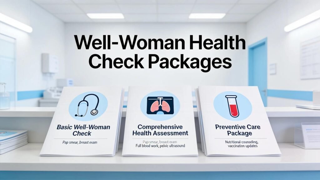 Display of well-woman health check packages at a private clinic