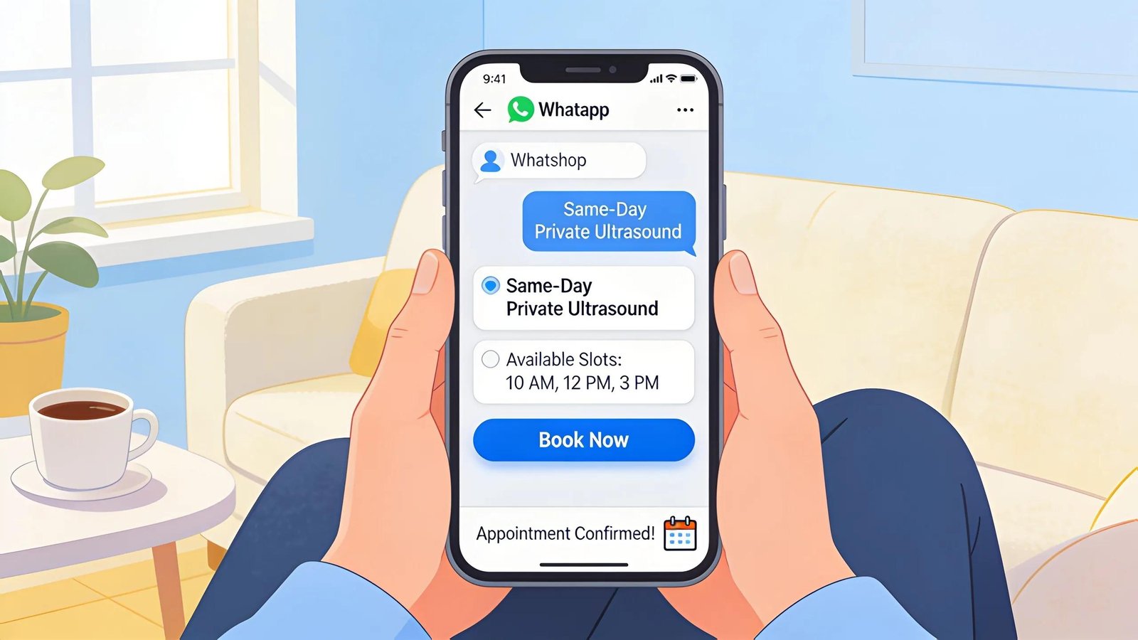 Image illustrating the ease of booking a same-day private ultrasound appointment using modern technology