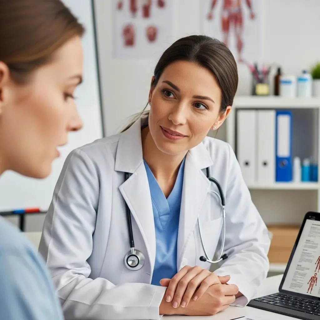 Healthcare professional consulting with a patient about hpv symptoms in a clinical environment